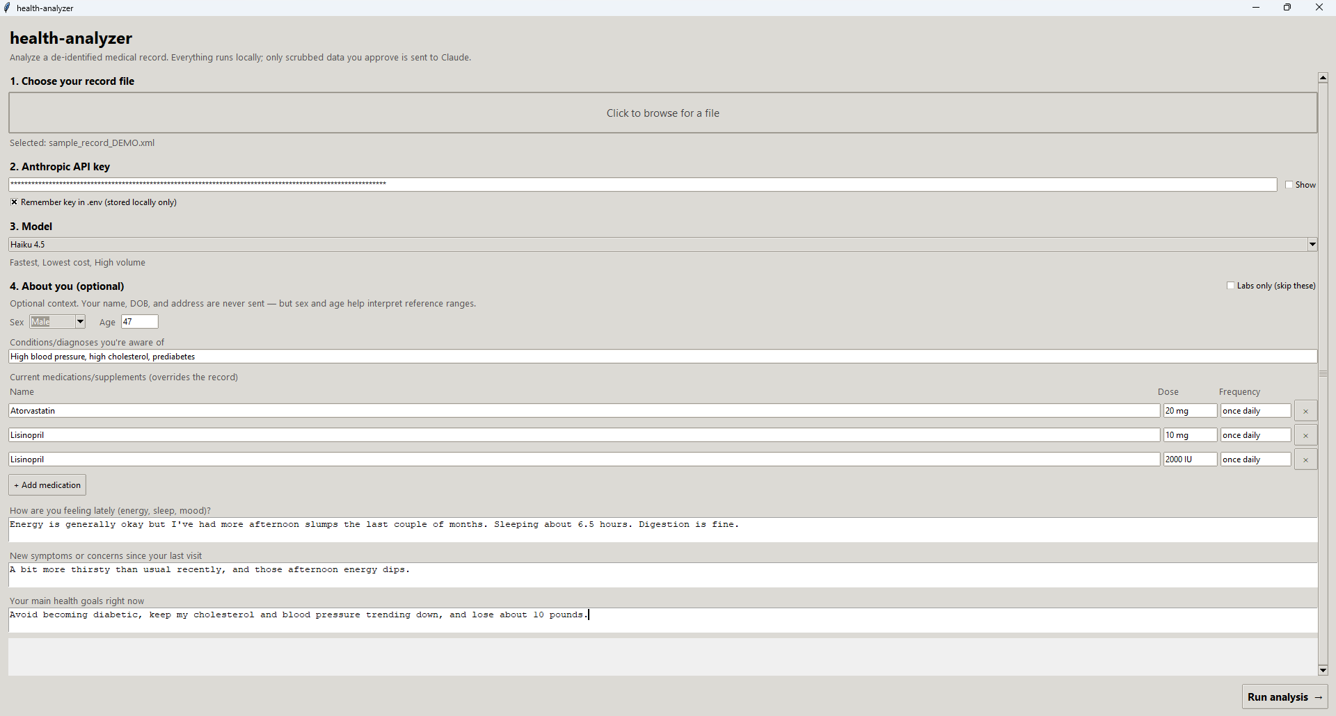 Medical History Tool — desktop home / intake screen