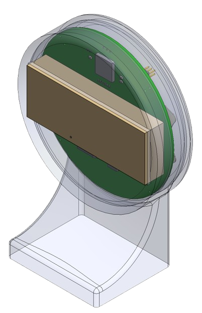 Timepiece — isometric section of the clear SLA housing